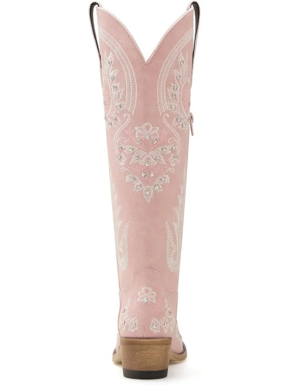 Women's Pink Faux Leather Rhinestone Knee High Cowgirl Snip Toe Zipper Boots